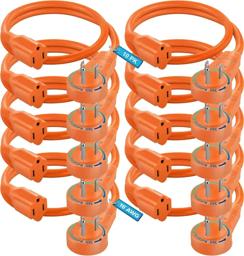 Vista 30 de Maximm Cable de extensión de enchufe plano giratorio de 360° de 0.5 pies, cable de alimentación de 3 clavijas, cable de alimentación de 16 Awg