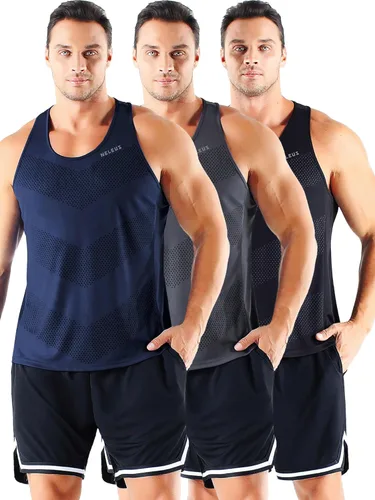 Vista 28 de NELEUS - Paquete de 3 camisetas sin mangas, con espalda en Y, Dri-Fit, para hombre, para gimnasio