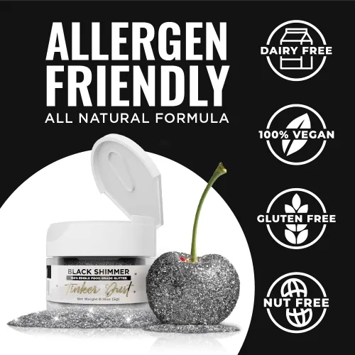 Vista 2 de Bakell - Brillantina 100% comestible, Tinker Dust®, 5 g, color negro, vegano, certificado Kosher, para pasteles, cupcakes, paletas, bebidas y postres