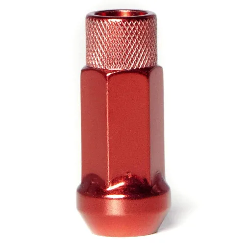 Vista 2 de Circuit Performance Tuerca hexagonal de extremo abierto extendido de acero forjado para ruedas de posventa: 12 x 1.5 rojo, juego de 20 piezas +