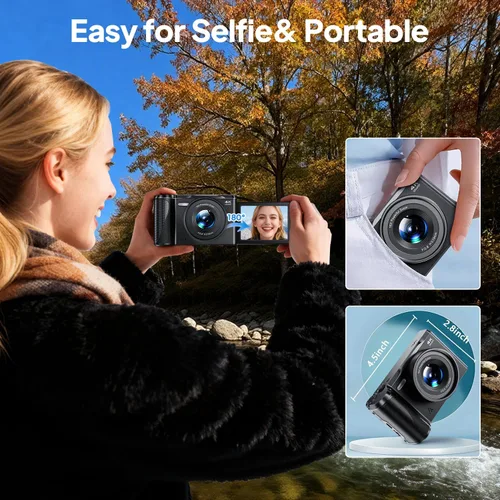 Vista 5 de Cámara digital 4K para fotografía, Focusinc de 56 MP y 3 pulgadas, pantalla abatible de 180°, enfoque automático para vlogging y cámara de disparo