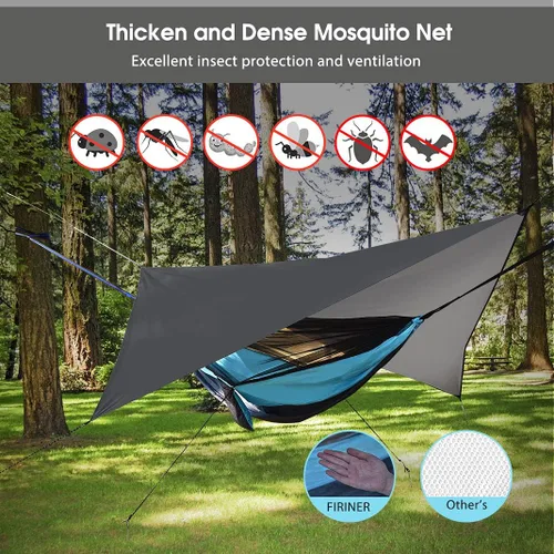 Vista 2 de Hamaca de campamento con red de mosquitos, toldo impermeable, correas de árbol de nailon resistentes, paracaídas, hamaca individual o doble, tienda