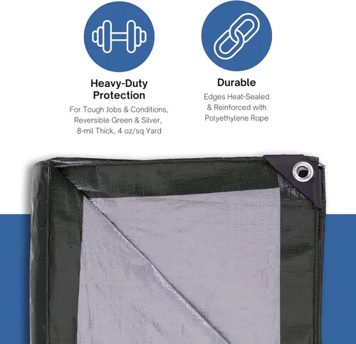 Vista 3 de Kotap TGS-0608 - Lona de polietileno reversible de 8 mil con protección UV, 6 pies X 8 pies, verde-plata