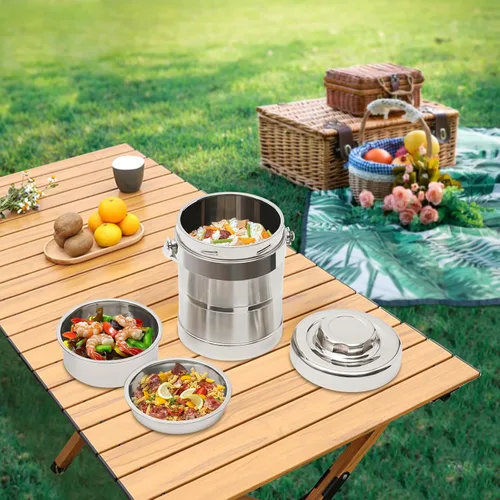 Vista 6 de Contenedor térmico de 48 onzas para alimentos calientes, 3 niveles de boca ancha, aislado, apilable, contenedor de almuerzo para el trabajo