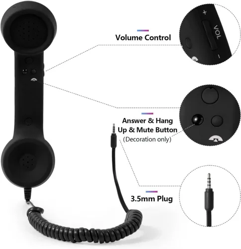 Vista 6 de Auricular de teléfono para teléfono celular, teléfono retro con conector de 0.138 in, receptor de teléfono móvil, auriculares antiguos, receptor