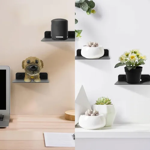 Vista 4 de Soporte de pared para altavoz pequeño con almohadilla EVA, estante de metal de 4.25 x 4.1 pulgadas para altavoz Bluetooth, cámara web, relojes