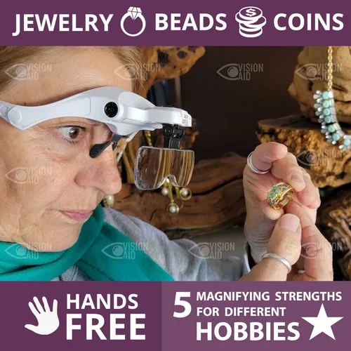 Vista 3 de Vision Aid - Lupas con luz para trabajo de cerca, lupa iluminada de diadema manos libres con estuche de almacenamiento para pasatiempo, pintura