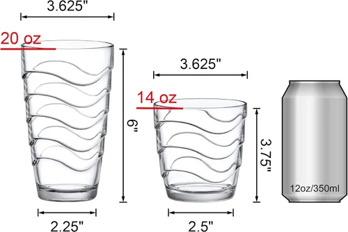 Vista 4 de Amazing Abby - Wavely - Vasos de plástico de 14 onzas y 20 onzas (juego de 12), vasos de plástico reutilizables totalmente transparentes, apilables