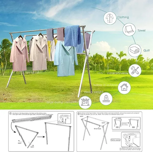 Vista 5 de Tendedero plegable para interiores y exteriores, plegable, portátil, para ropa sucia, resistente con 20 ganchos