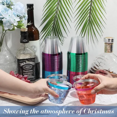 Vista 4 de Zhehao 100 vasos de plástico transparente con borde de 9 onzas, copas de cóctel resistentes para bodas, cumpleaños, vacaciones, fiestas, recepciones