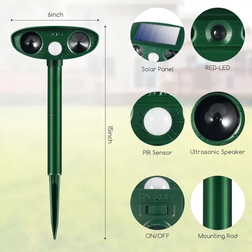 Vista 5 de 2 Piezas Repelente Solar Ultrasónico de Animales Dispositivos de Repelente de Ciervos para Exteriores con Sensor de Movimiento Repelente Solar