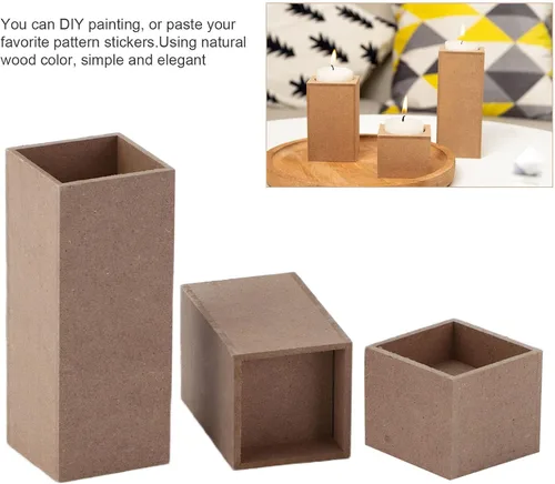 Vista 2 de Candelabros de vela de té, sin terminar, 3 candelabros de madera originales de color madera para mesa de Halloween para fiesta de Navidad (#1)