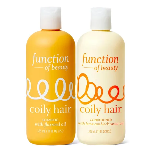 Function of Beauty Coily Hair Shampoo & Conditioner Set – Dúo de champú y acondicionador sin sulfato para rizos elásticos – Anti-encrespamiento,