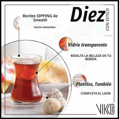 Vista 2 de Vikko Vasos y platillos de té turcos, tazas de té turco de 4 onzas, juego de 6 piezas
