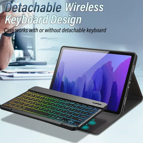 Vista 4 de Funda con teclado para Samsung Galaxy Tab A7 de 10.4 pulgadas 2020 (SM-T500/T505/T507), cubierta de teclado Bluetooth desmontable