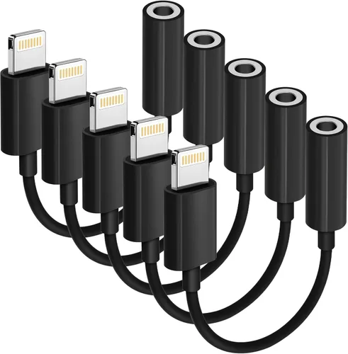 Vista 11 de Paquete de 3 adaptadores Lightning a conector de auriculares de 0.138 in con certificación MFi de Apple, para iPhone, adaptador auxiliar