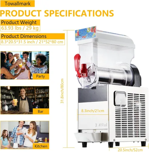 Vista 6 de Garvee - Máquina comercial de granizado de 15 L, máquina de margarita de 3.96 galones, máquina de bebidas congeladas de 400 W, tanques de PC