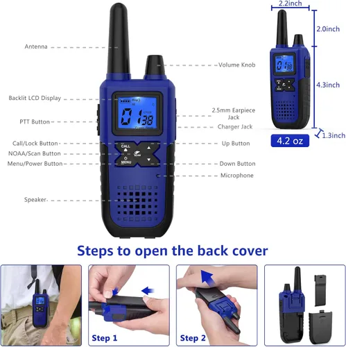 Vista 2 de Topsung Walkie Talkies for Adults Long Range Rechargeable with Earpiece NOAA Weather Alert, Multi-purpose 2 Way Radio 4 Pack for Team Work Senior