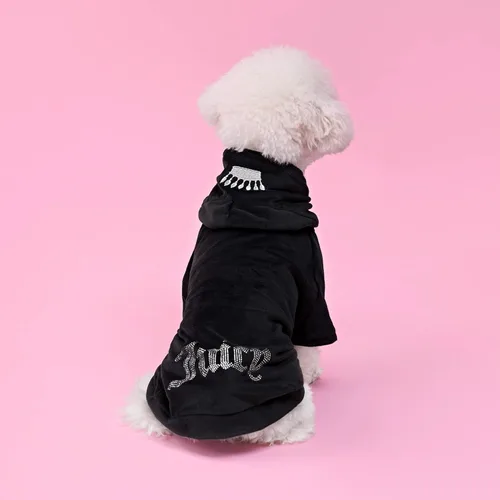 Vista 10 de Juicy Couture Bling - Sudadera con capucha de terciopelo para mascotas, color negro, XS/S (2-7 libras), sudaderas con capucha para mascotas