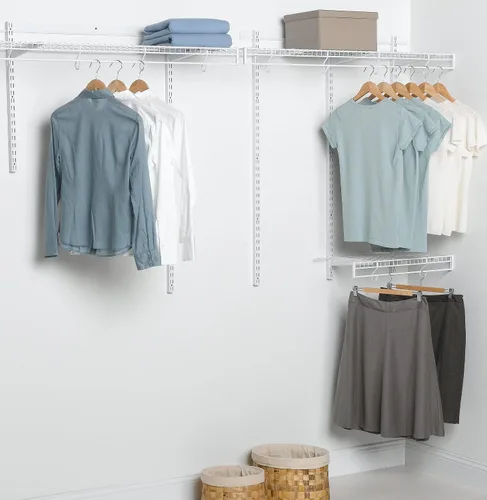 Rubbermaid FastTrack FreeSlide - Organizador expandible para armario, 4 a 8 pies, color blanco, para ropa, zapatos, sombreros