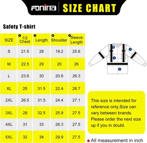 Vista 4 de FONIRRA Camisetas reflectantes de seguridad de alta visibilidad para hombres con manga larga ANSI Clase 2