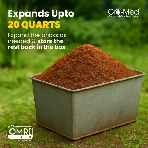 Vista 5 de Paquete de 2 bloques de fibra de coco Gro-Med – 1.4 lb cada uno, se expande a 20 cuartos, mezcla de tierra para macetas enriquecida con NPK, tierra