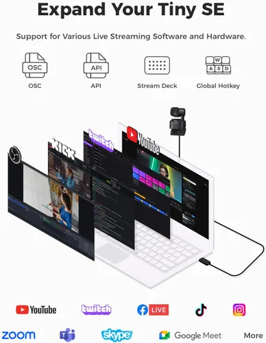 Vista 7 de OBSBOT Tiny SE 1080P 100FPS Cámara web para PC, cámara PTZ de transmisión con seguimiento AI con sensor de 1/2.8", control por gestos, Dual ISO, HDR