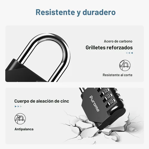 Vista 4 de Puroma - Candado impermeable de combinación de 4 dígitos, para intemperie, para casillero escolar o deportivo, valla, caja de herramientas, puerta