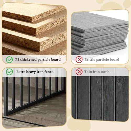 Vista 4 de Rovibek Muebles de jaula doble para perros de 66 pulgadas, jaula decorativa 2 en 1 para 2 perros con cajón y divisor extraíble, mesa auxiliar