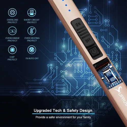 Vista 3 de SUPRUS Encendedor eléctrico de arco, resistente al viento, sin llama, USB, encendedor recargable con bloqueo de seguridad para velas, barbacoa