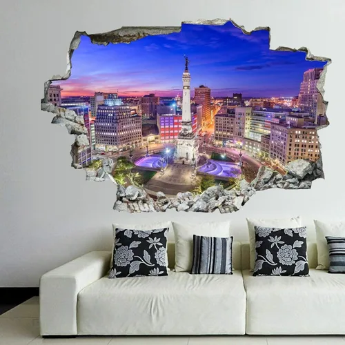 Vista 32 de Calcomanías de pared rotas 3D Memphis Tennessee TN Downtown Drone Skyline de 36 x 24 pulgadas, vinilo de pared extraíble, despegar y pegar