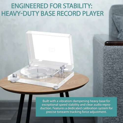 Vista 6 de Tocadiscos de vinilo, tocadiscos con Bluetooth 5.3, preamplificador integrado, doble velocidad 33/45 RPM, brazo de fibra de carbono, diseño acrílico