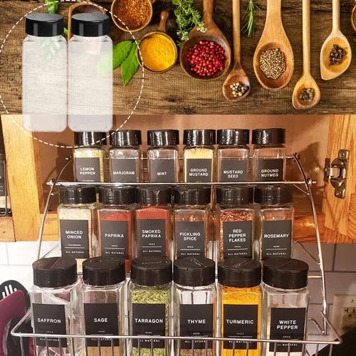 Vista 4 de Tiaiidi Paquete de 24 tarros cuadrados de plástico para especias de 3.5 onzas, recipientes para condimentos con tapas de rosca negras para verter