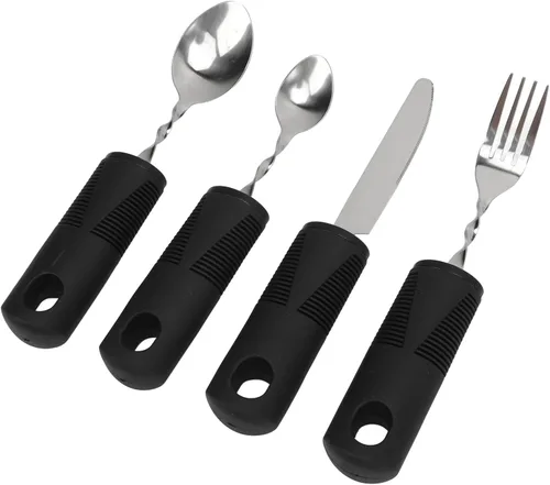 Vista 9 de Parkinsons Patients Adaptive Weighted Utensils Set, Stainless Steel Material with Ergonomic Black Handle for Arthritic Hands, Weighted Utensils