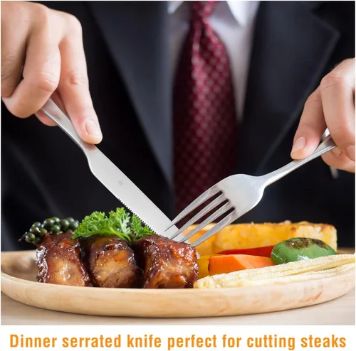 Vista 4 de Nuenen Juego de 100 cuchillos de cena, 8.3 pulgadas, cuchillo de mantequilla duradero de acero inoxidable, mesa dentada, cubiertos para carne