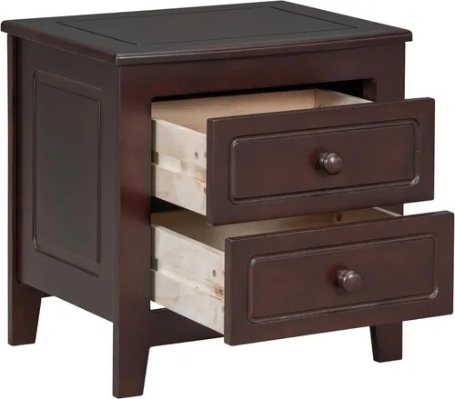 Vista 6 de Merax Juego de muebles de dormitorio de madera rústica moderna de 3 piezas con marco de cama de tamaño matrimonial, 2 mesitas de noche con cajones