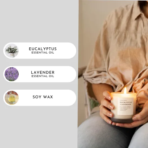 Vista 3 de Slow North Vela de eucalipto y lavanda, vela de aceites esenciales y cera de soja pura en un frasco de vidrio esmerilado reutilizable, una vela