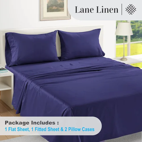 Vista 413 de LANE LINEN - Sábanas individual 100% algodón egipcio suave, cómodo y grueso de calidad de hotel, costuras reforzadas totalmente elásticas, sin