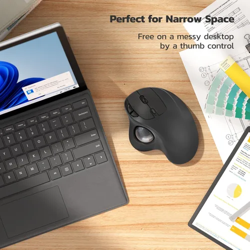 Vista 6 de Nulea M501 Ratón Trackball Inalámbrico, Recargable Ergonómico, Control Fácil con el Pulgar, Seguimiento Preciso y Suave, Conexión de 3 Dispositivos