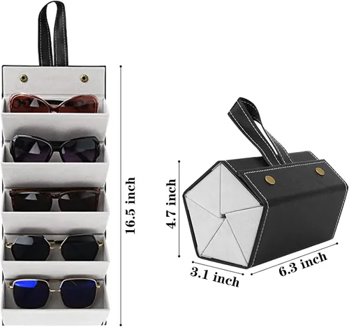 Vista 4 de Xilkoze 5 Slots Travel Sunglasses Organizer Glasses Case Foldable EyeGlass Holder Storage Box for Multiple Glasses