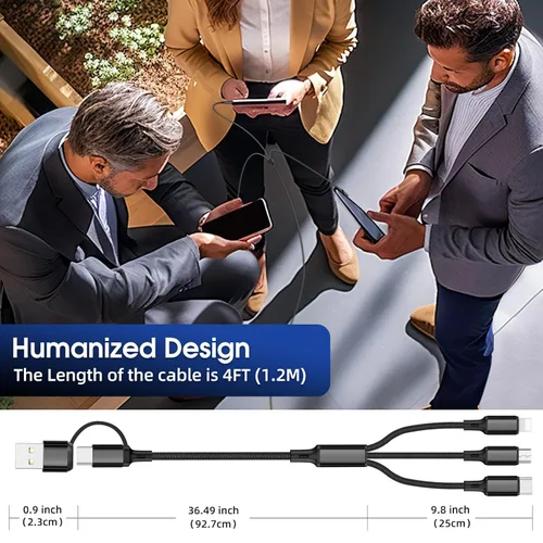 Vista 3 de Cable de carga múltiple 6 en 1 [3 unidades de 4 pies] Cable de carga rápida de nailon trenzado múltiple USB A/C a teléfono USB C/Micro USB/i-P Cable