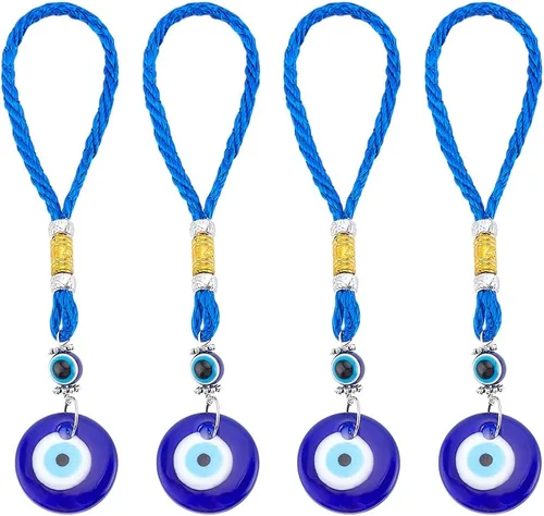 WEBEEDY 4 piezas de adornos colgantes de mal de ojo para el mal de ojo azul para espejo retrovisor, dije de ojo turco para marco de puerta de