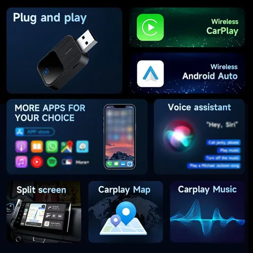 Vista 6 de 2026 Upgraded Wireless Carplay Adapter for BMW X6 (G06) 2019-2026 2-in-1 Mini Auto Adapter Wired CarPlay to Wireless Fast Connection,A-Black