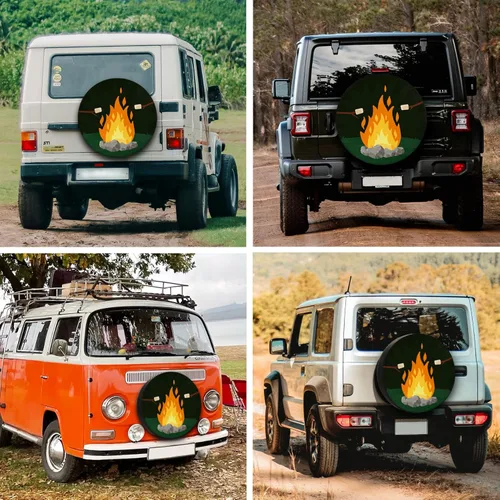 Vista 3 de Cubiertas de neumáticos de repuesto para caravana, remolque, camping, fuego y malvaviscos, resistentes a la intemperie, a prueba de polvo