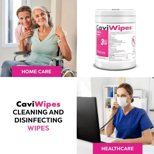 Vista 4 de Metrex CaviWipes - 6 x 6 3/4 pulgadas grande (160) toallitas de limpieza de superficies, sin fragancia, color blanco
