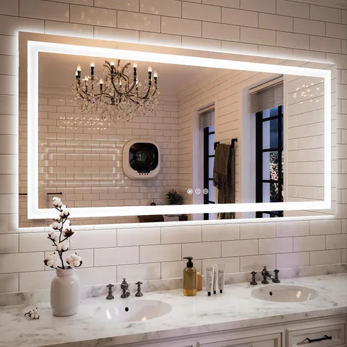 Vista 40 de ISKM Espejo LED de 20 x 28 pulgadas para baño, espejo de tocador iluminado para pared con luces frontales + espejo de baño LED retroiluminado