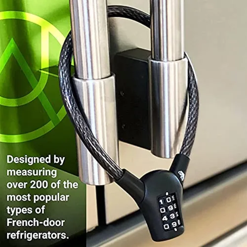 Vista 2 de Urban August Cerradura francesa del refrigerador de la puerta, negro, cerradura de combinación, desbloqueo de código de acceso