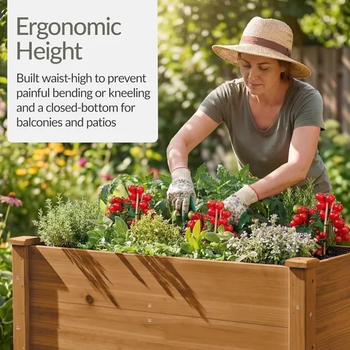 Vista 4 de Best Choice Products Cama de jardín elevada de 48 x 24 x 30 pulgadas con profundidad extra profunda de 16 pulgadas, soporte para maceta de madera