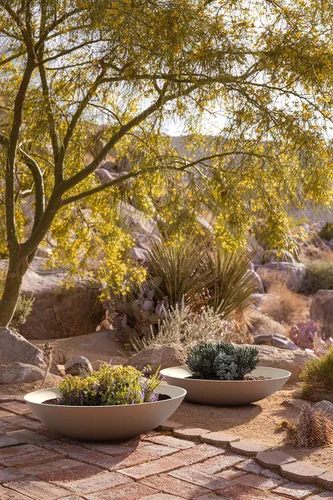 Vista 14 de Veradek Mason Series Lane Bowl Planter para mesas de interior o exterior/jardines hecho de compuesto de plástico y piedra con agujeros