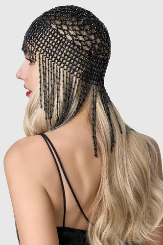 Vista 3 de BABEYOND Banda de los años 20 con cuentas - Diadema flapper y Cleopatra para fiesta temática de Gatsby